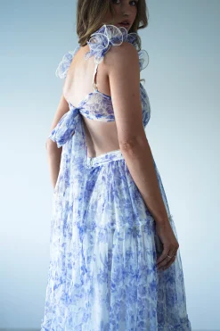 Lauren Floral Tulle Maxi Dress | Blue/White