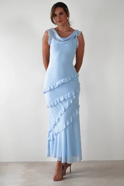 Lauretta Ruffle Chiffon Maxi Dress | Blue