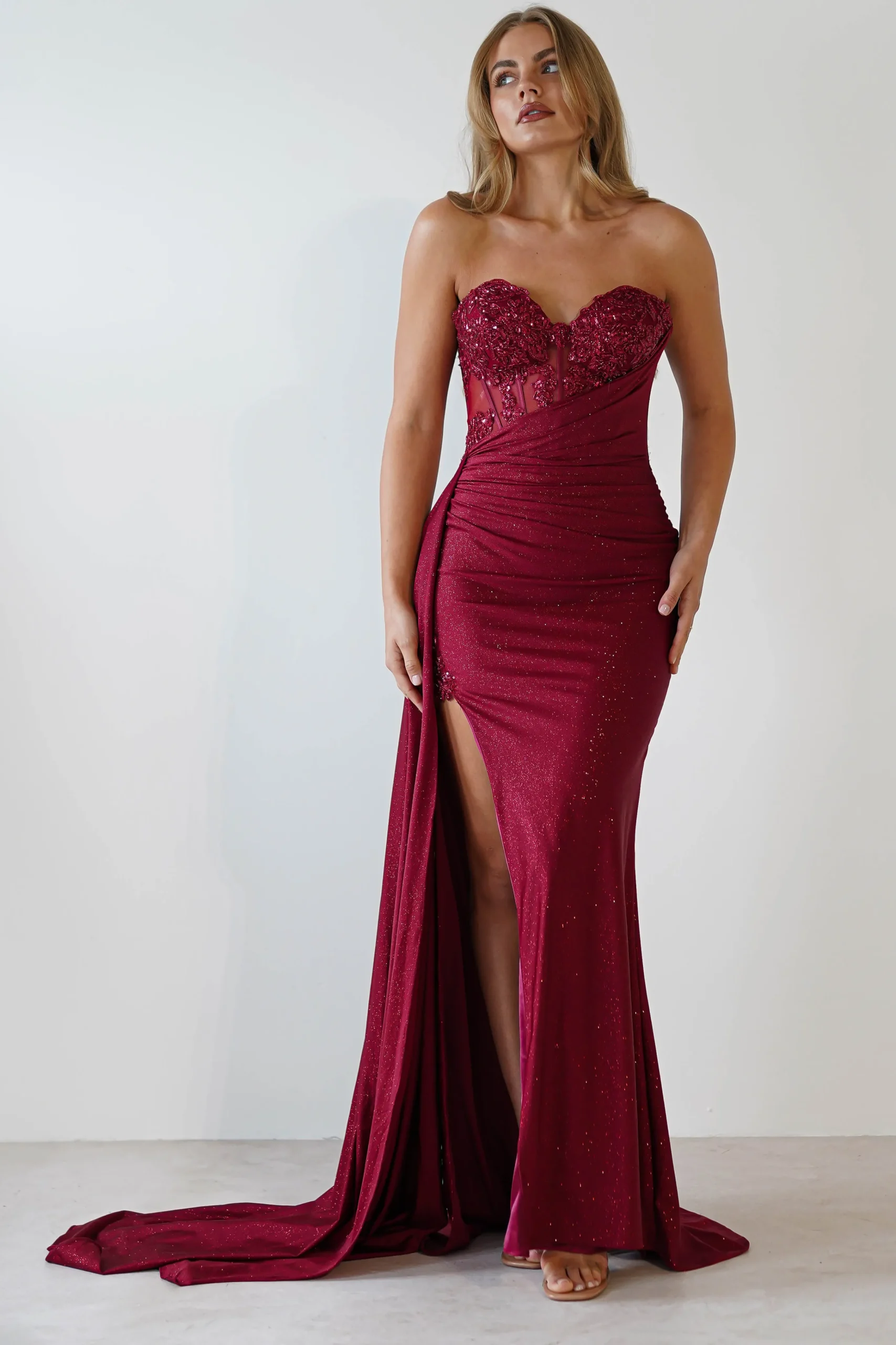 Lavelle Glitter Bodycon Gown | Burgundy