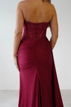 Lavelle Glitter Bodycon Gown | Burgundy