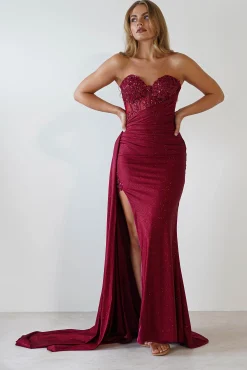 Lavelle Glitter Bodycon Gown | Burgundy