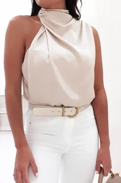 Layla Soft Satin Crop Top | Champagne