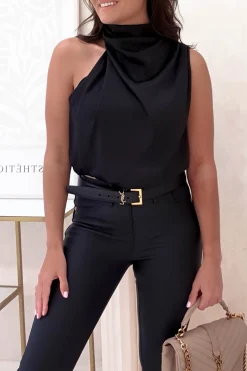Layla Soft Satin Crop Top | Black