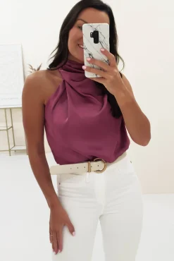 Layla Soft Satin Crop Top | Plum