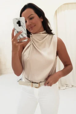 Layla Soft Satin Crop Top | Champagne