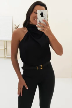 Layla Soft Satin Crop Top | Black