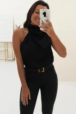 Layla Soft Satin Crop Top | Black
