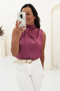 Layla Soft Satin Crop Top | Plum