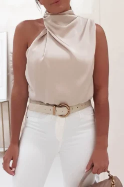 Layla Soft Satin Crop Top | Champagne