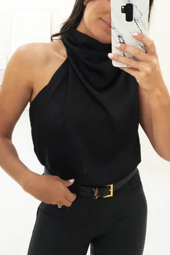 Layla Soft Satin Crop Top | Black