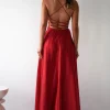 Leelie Silky Satin Maxi Gown | Red
