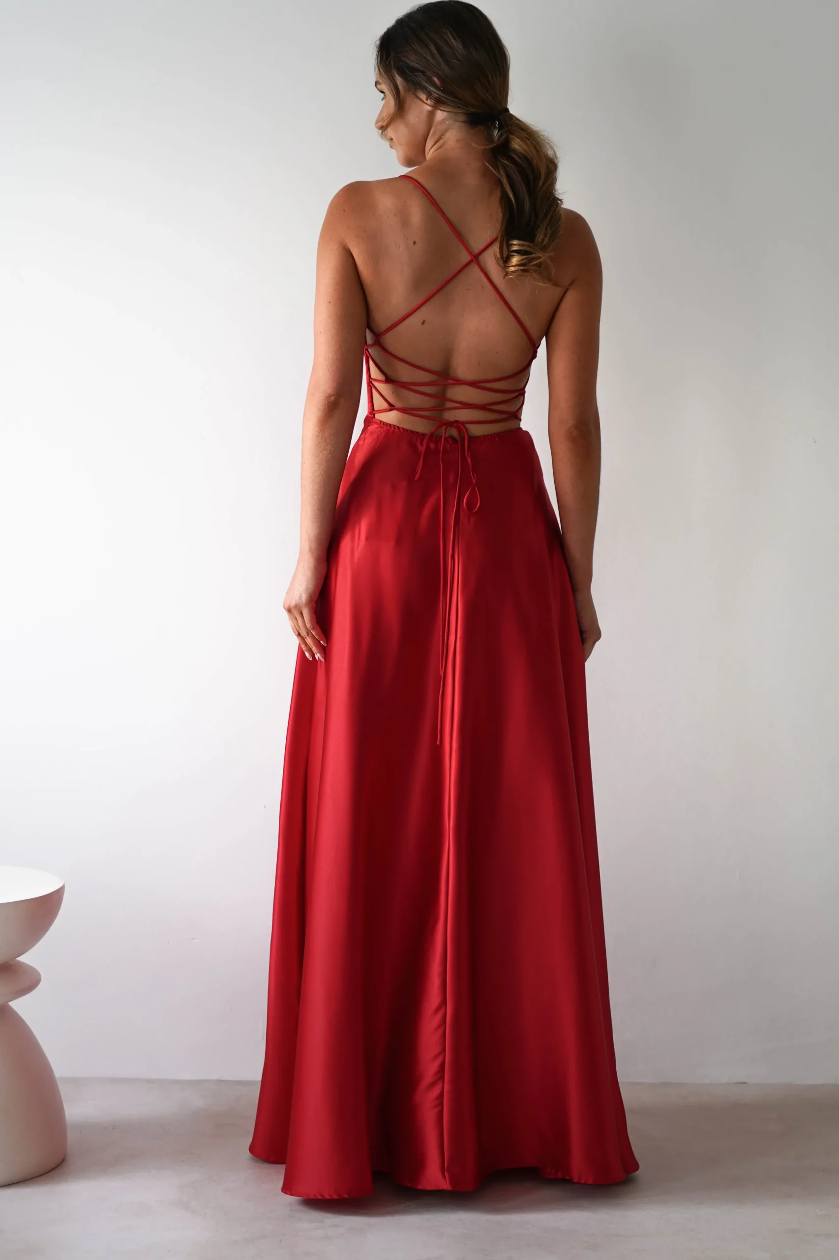 Leelie Silky Satin Maxi Gown | Red
