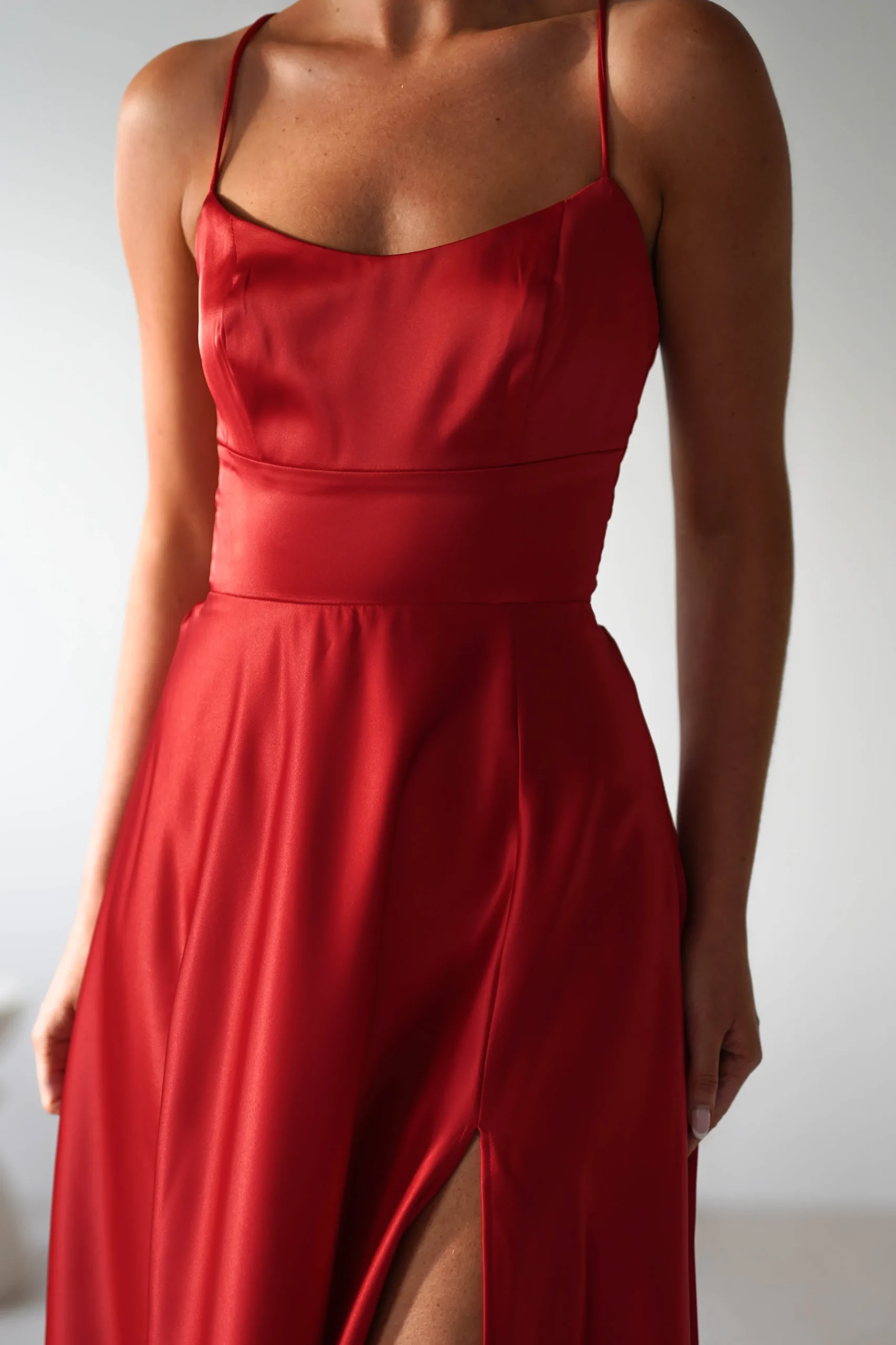 Leelie Silky Satin Maxi Gown | Red