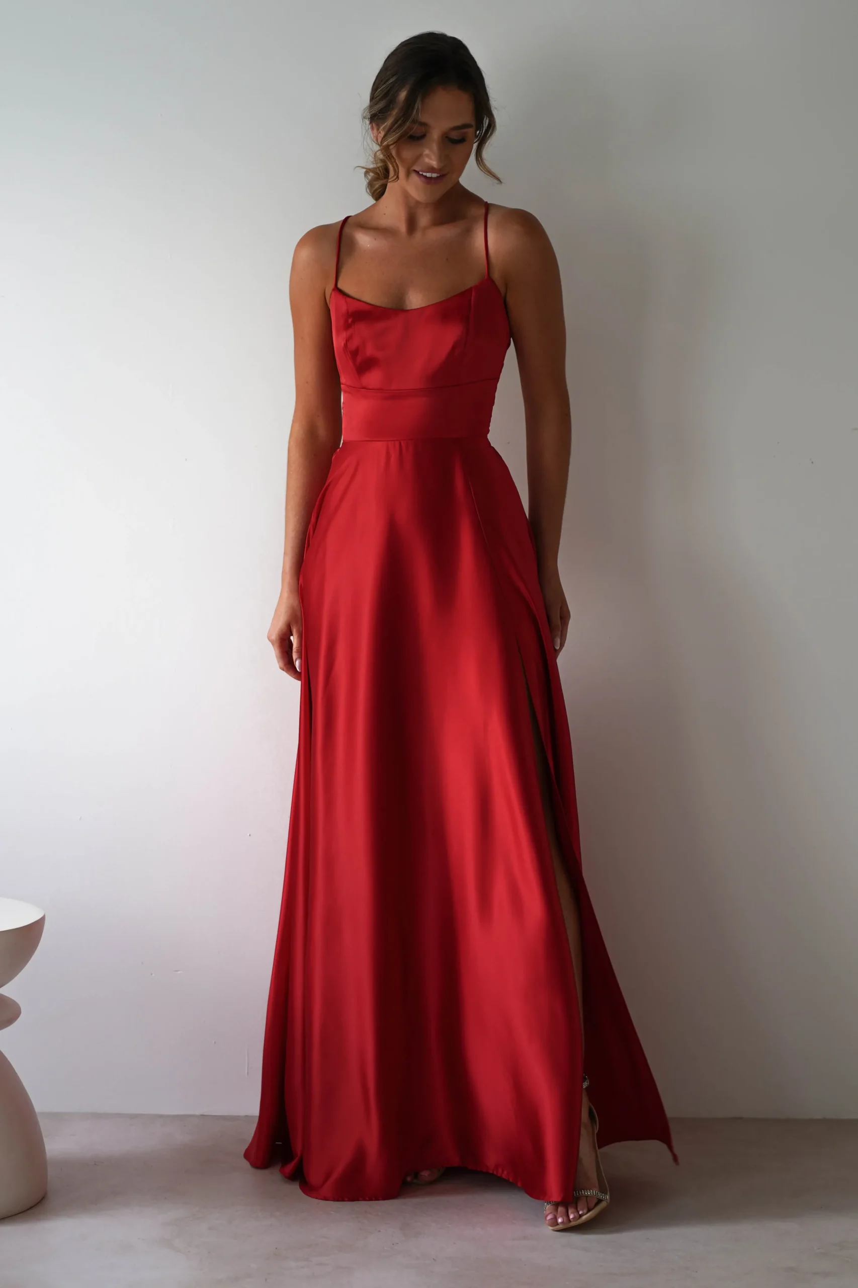 Leelie Silky Satin Maxi Gown | Red