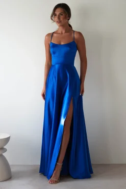 Leelie Silky Satin Maxi Gown | Royal Blue