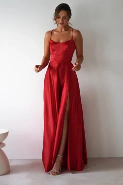 Leelie Silky Satin Maxi Gown | Red