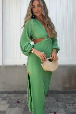 Lennon Ribbed Cut Out Maxi Dress | Green