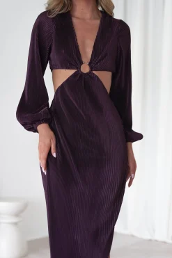 Lennon Ribbed Cut Out Maxi Dress | Dark Purple