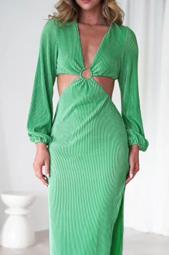 Lennon Ribbed Cut Out Maxi Dress | Green