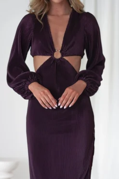 Lennon Ribbed Cut Out Maxi Dress | Dark Purple
