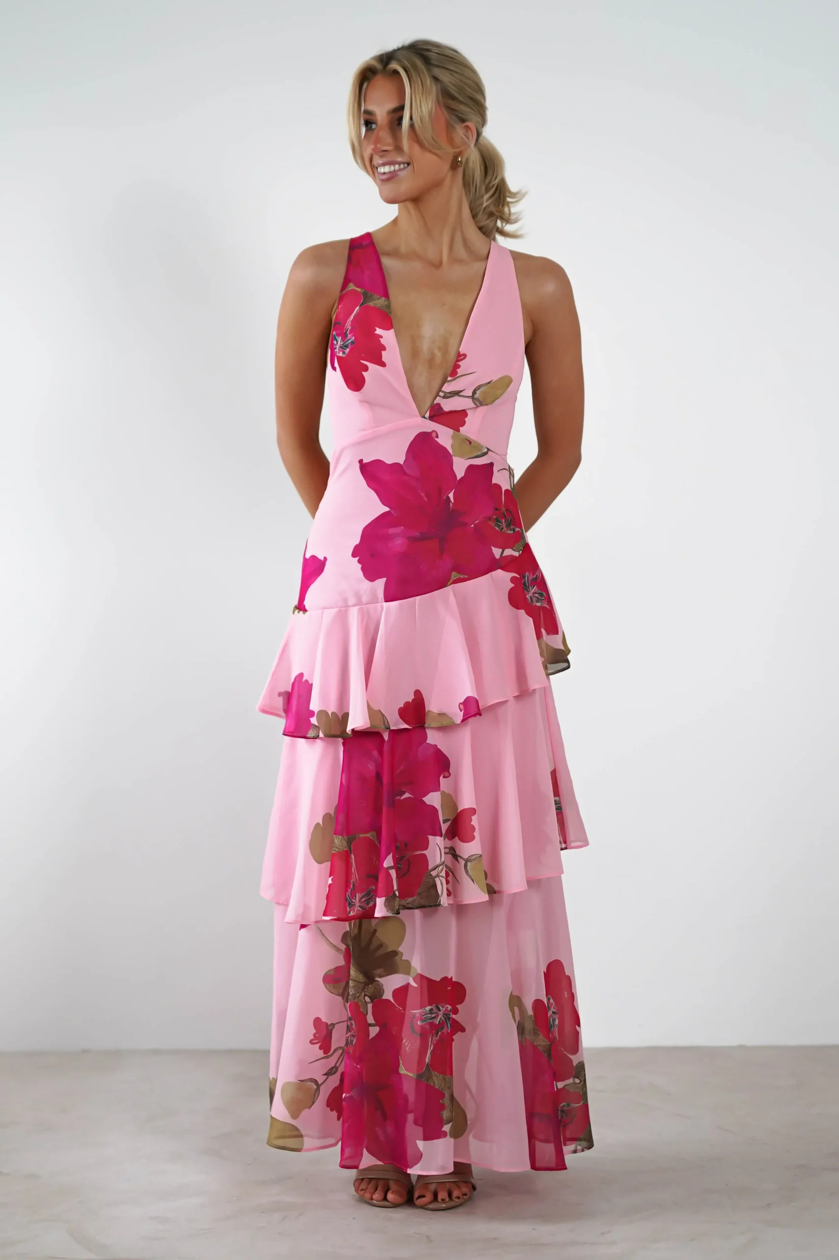 Lenora Floral Print Maxi Dress | Pink