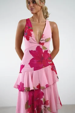 Lenora Floral Print Maxi Dress | Pink