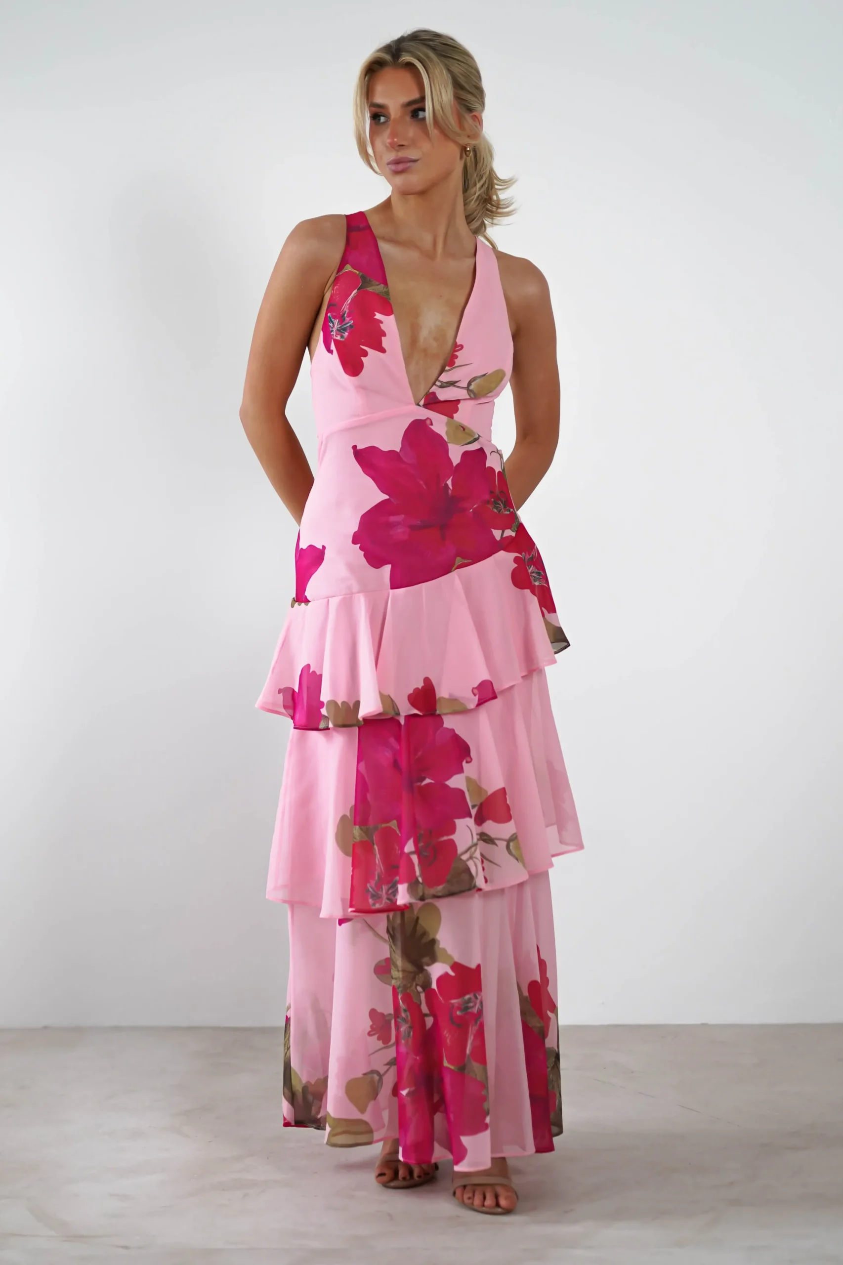 Lenora Floral Print Maxi Dress | Pink