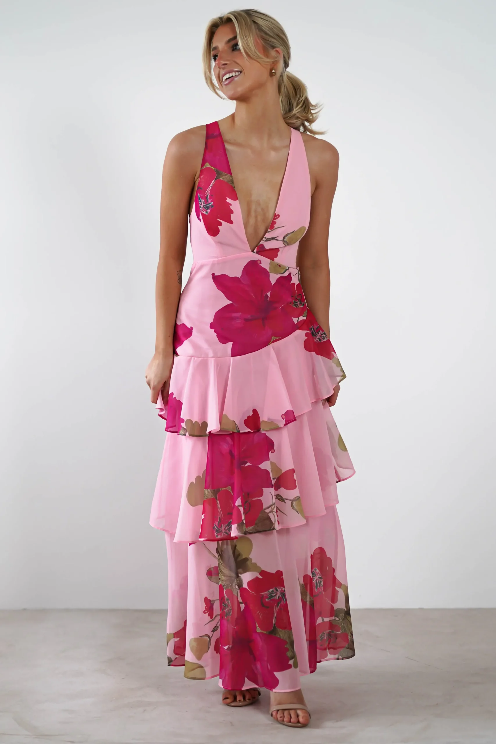 Lenora Floral Print Maxi Dress | Pink