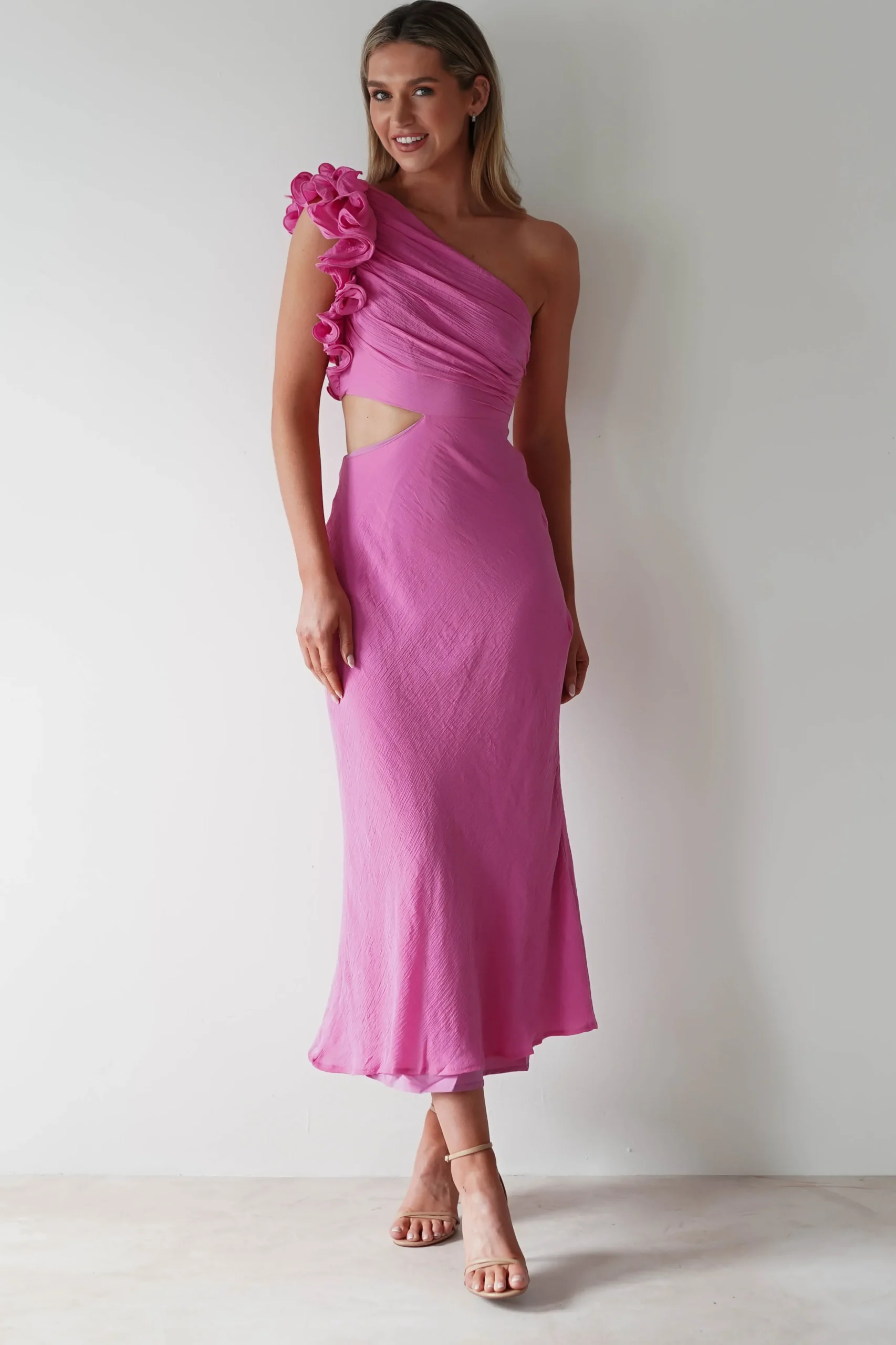 Logen Ruffle Sleeve Midaxi | Pink