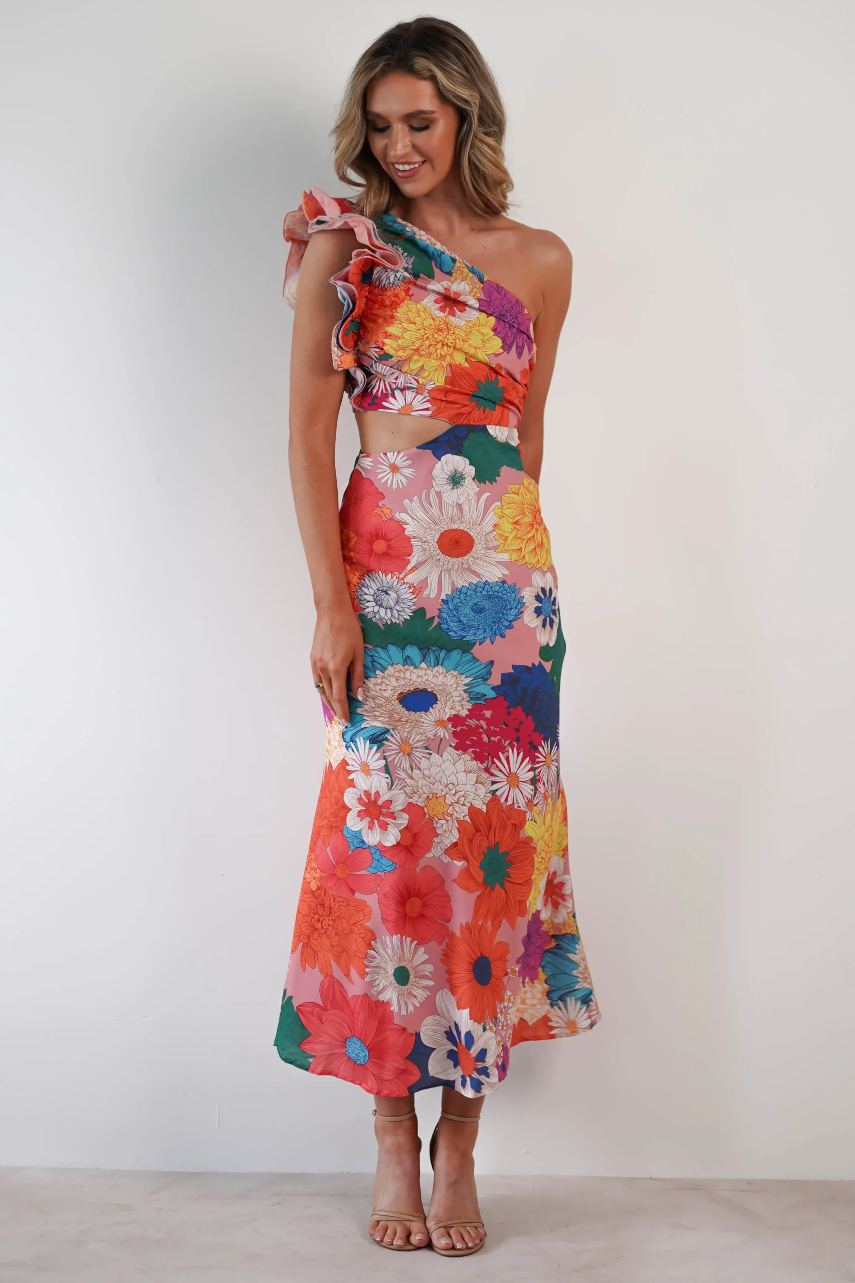 Logen Ruffle Sleeve Midaxi | Orange Floral Print