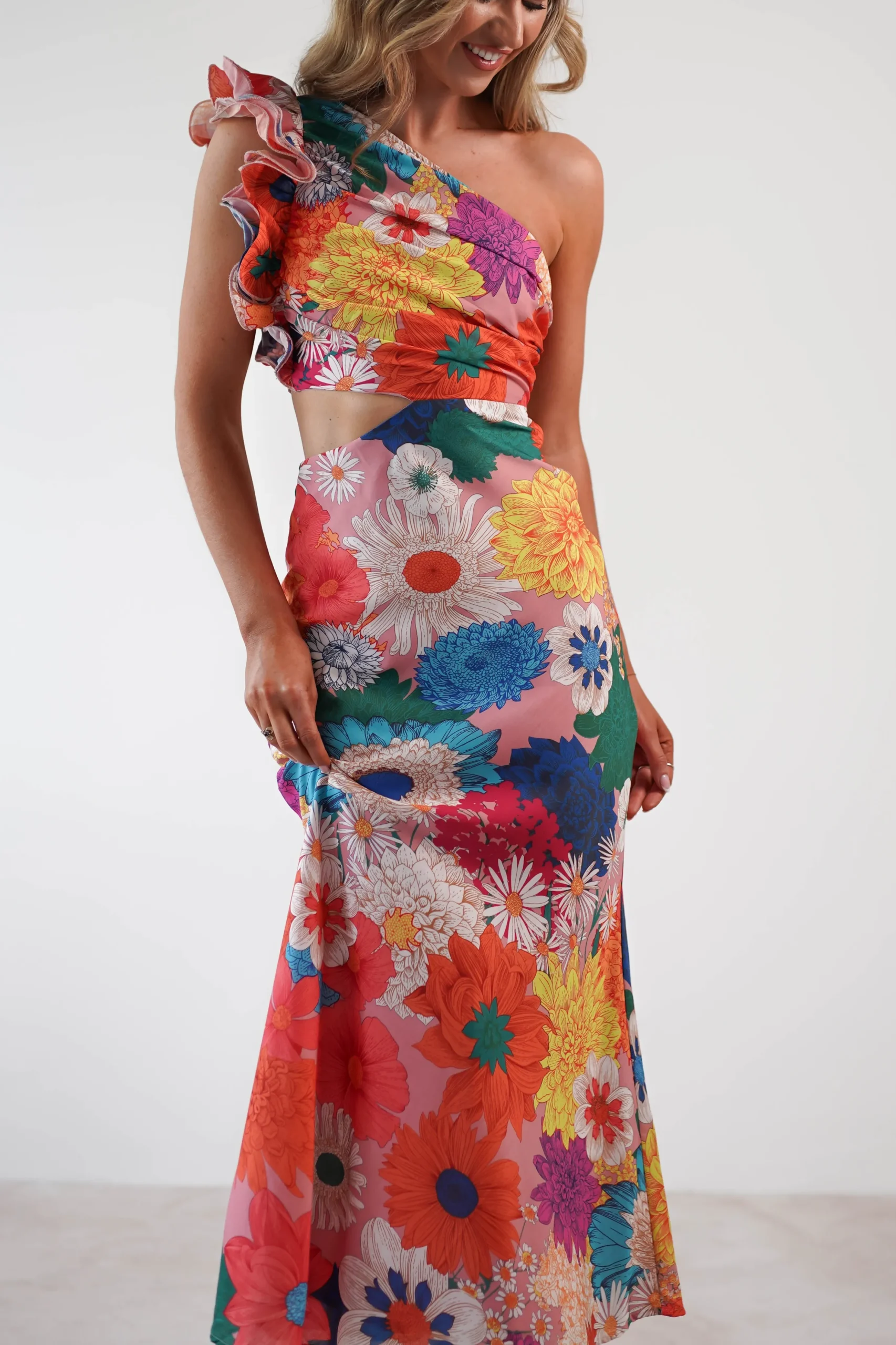 Logen Ruffle Sleeve Midaxi | Orange Floral Print