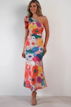 Logen Ruffle Sleeve Midaxi | Orange Floral Print