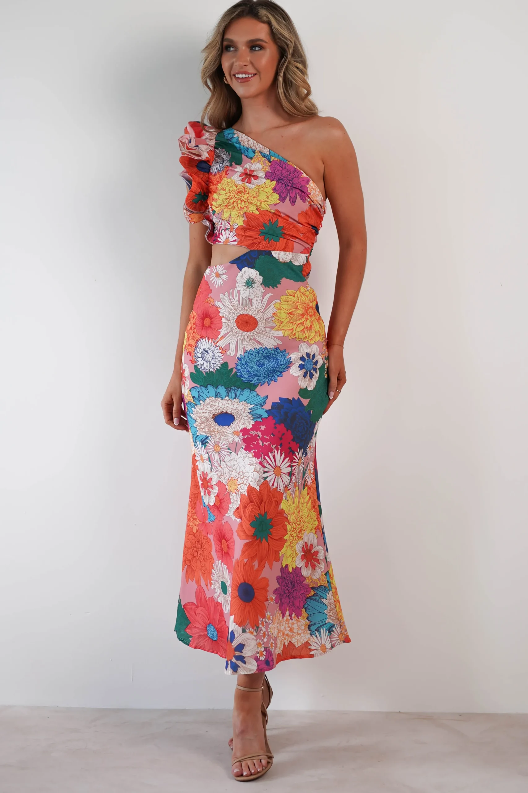 Logen Ruffle Sleeve Midaxi | Orange Floral Print