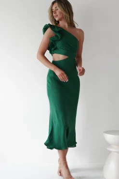 Logen Ruffle Sleeve Midaxi | Forest Green