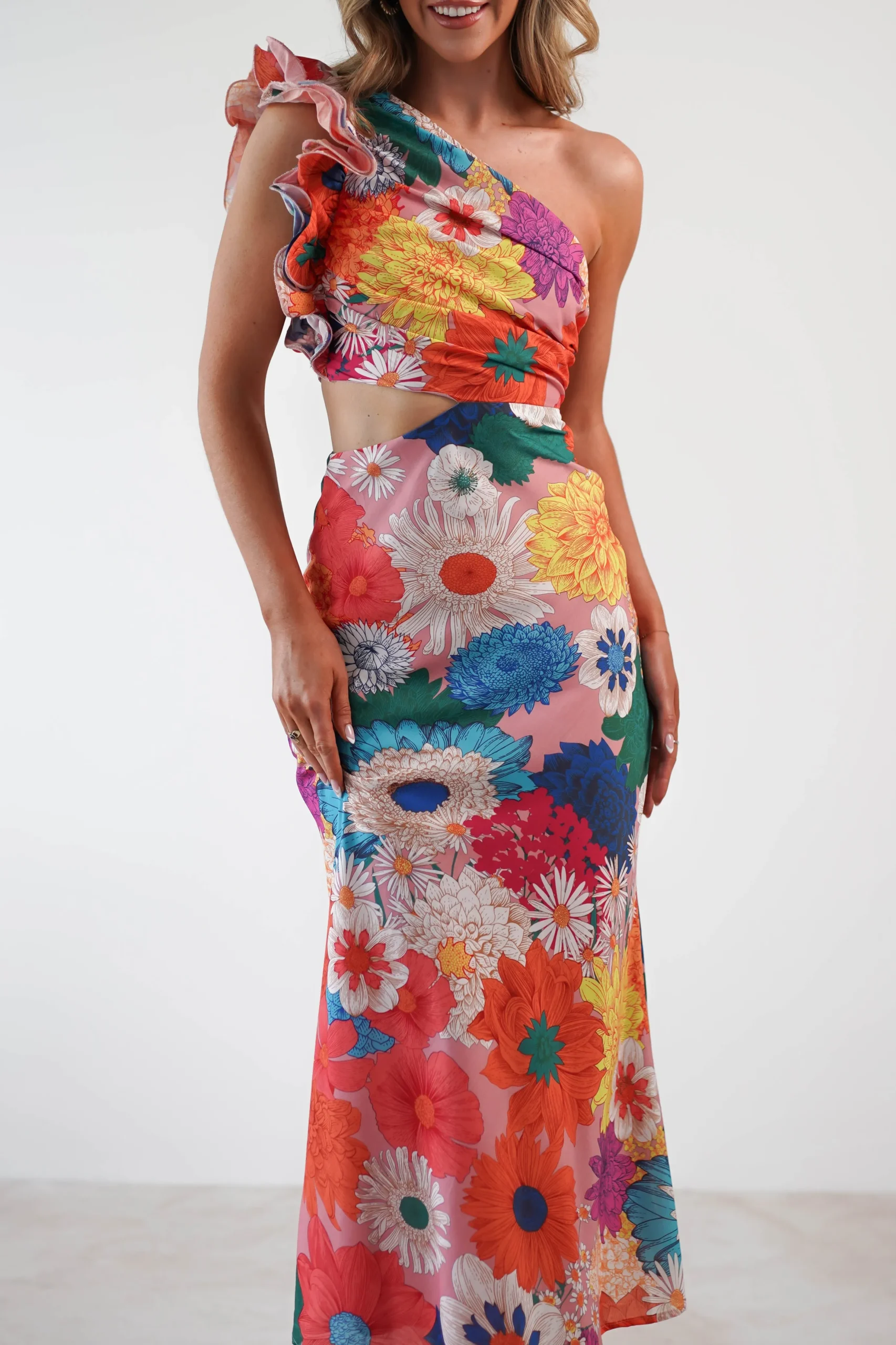 Logen Ruffle Sleeve Midaxi | Orange Floral Print