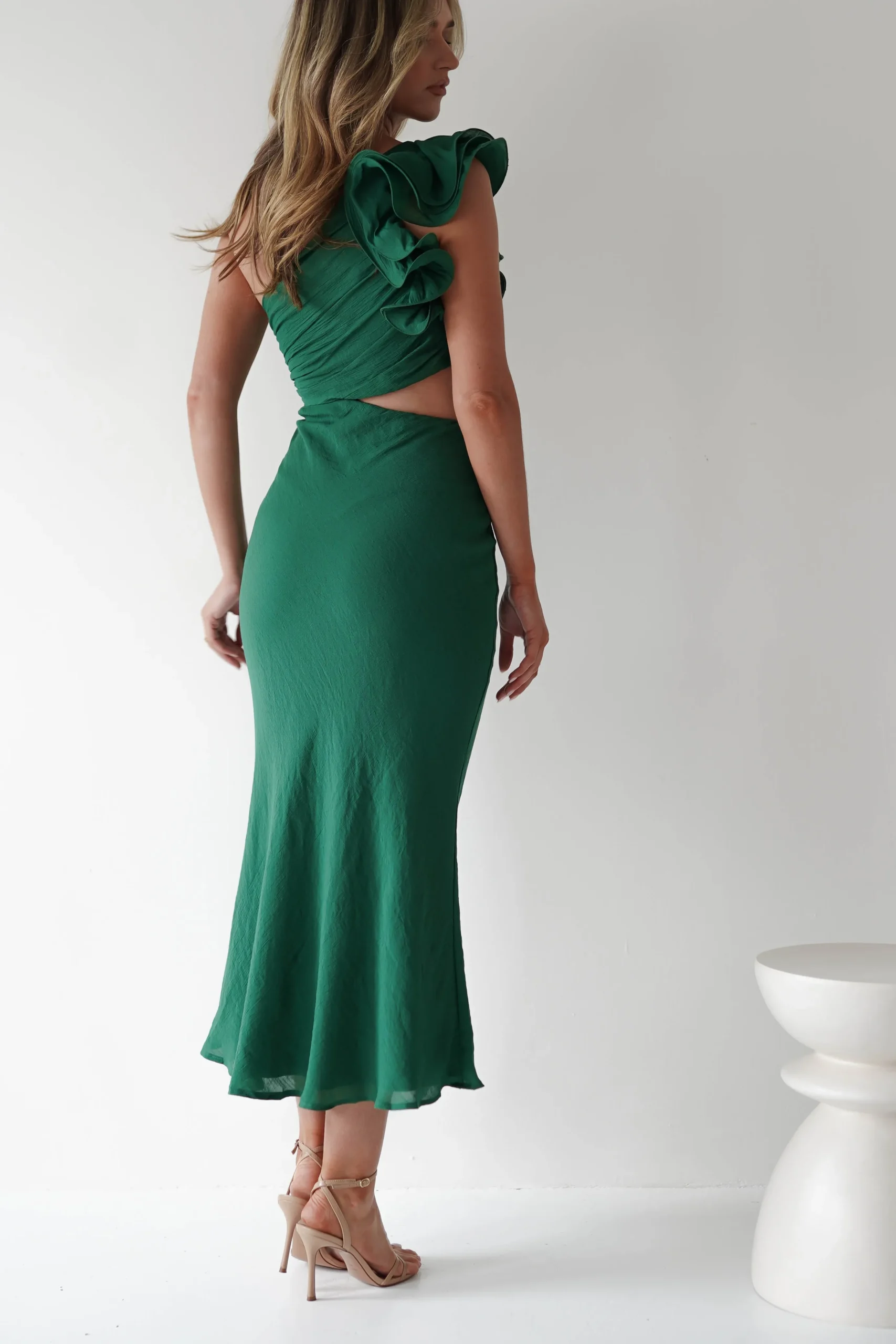 Logen Ruffle Sleeve Midaxi | Forest Green