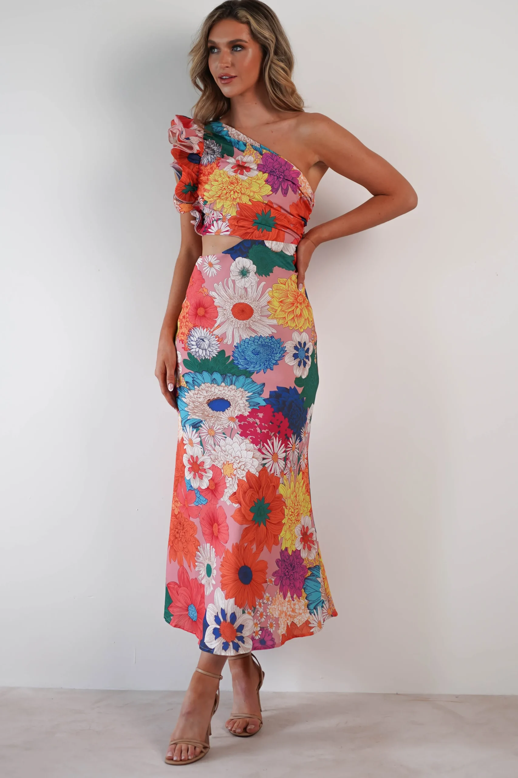 Logen Ruffle Sleeve Midaxi | Orange Floral Print