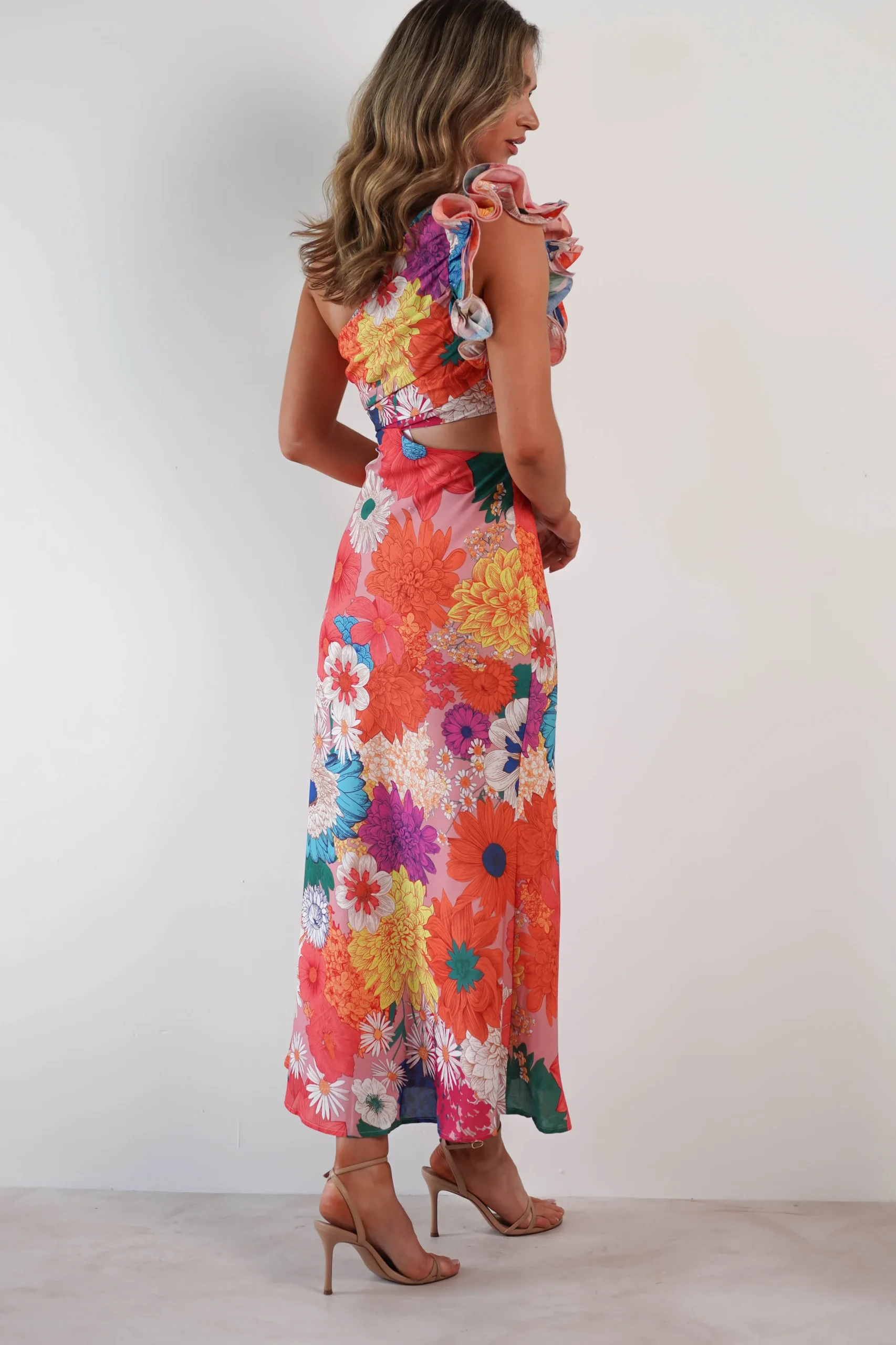 Logen Ruffle Sleeve Midaxi | Orange Floral Print