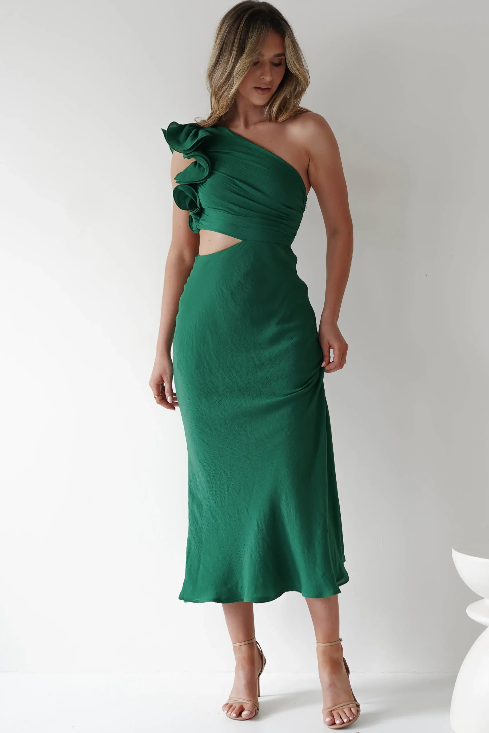 Logen Ruffle Sleeve Midaxi | Forest Green