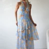 Lohan Ruffle Floral Maxi Print Dress | Blue