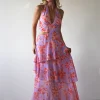 Lohan Ruffle Floral Maxi Print Dress | Lilac