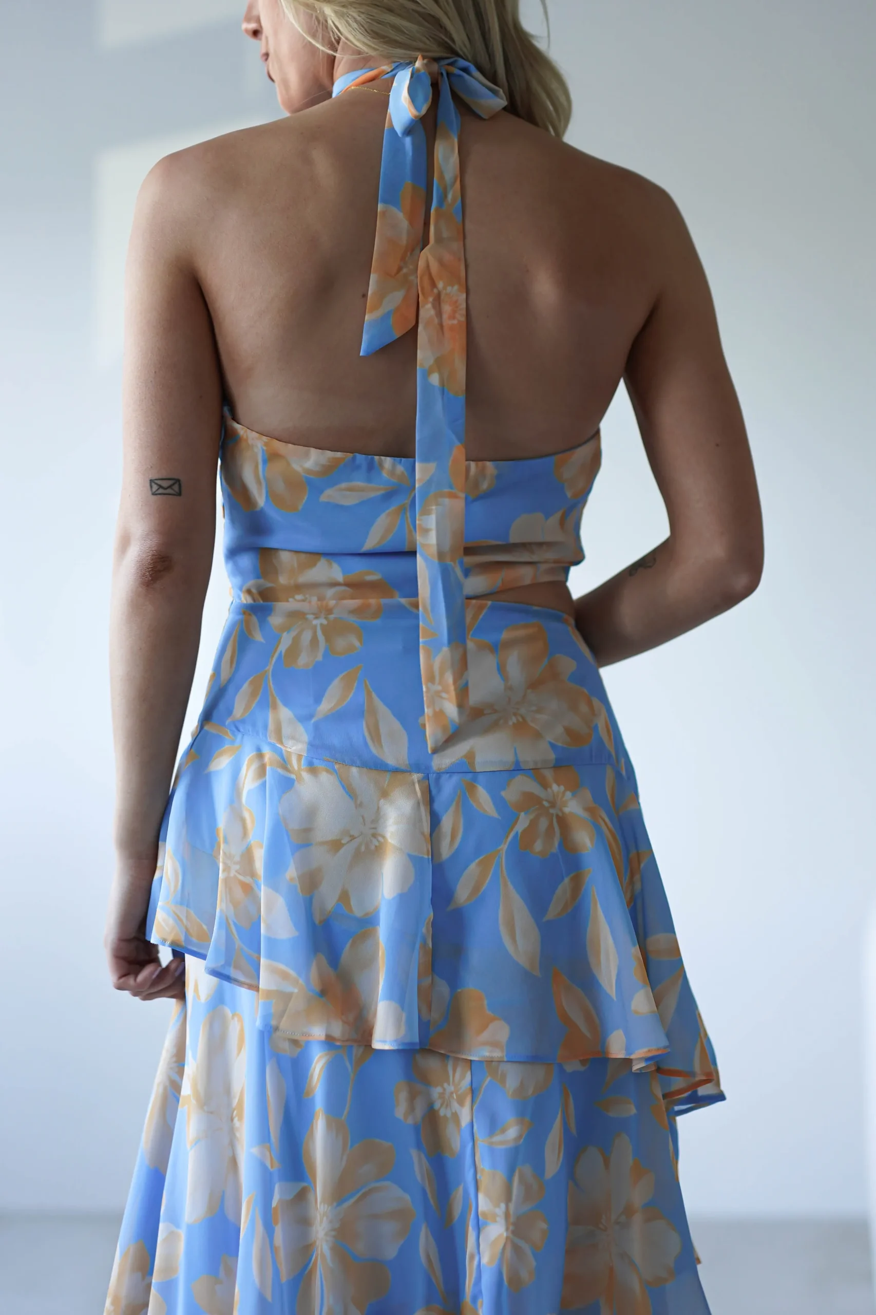 Lohan Ruffle Floral Maxi Print Dress | Blue
