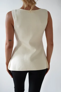 Louella Gold Button Waistcoat Top | Cream