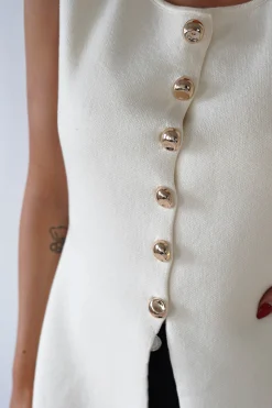 Louella Gold Button Waistcoat Top | Cream