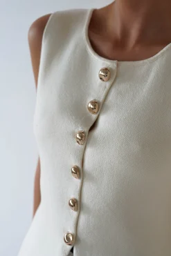 Louella Gold Button Waistcoat Top | Cream