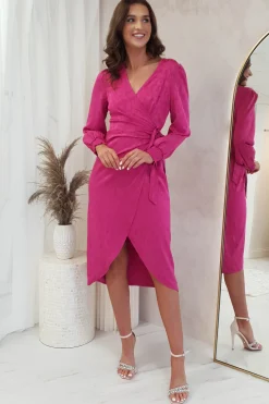 Louise Wrap Satin Midi Dress | Hot Pink