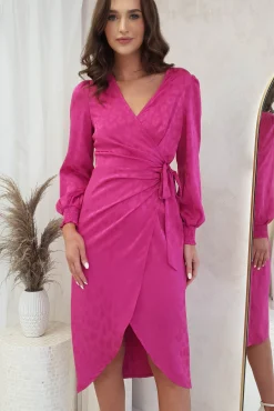 Louise Wrap Satin Midi Dress | Hot Pink