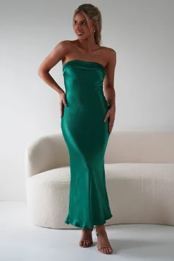 Lucia Soft Satin Slip Midi Dress | Emerald Green