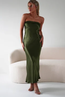 Lucia Soft Satin Slip Midi Dress | Olive