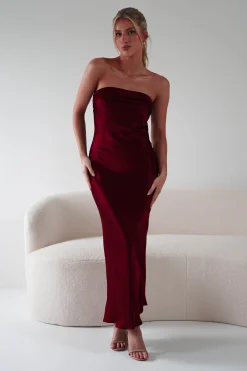 Lucia Soft Satin Slip Midi Dress | Wine
